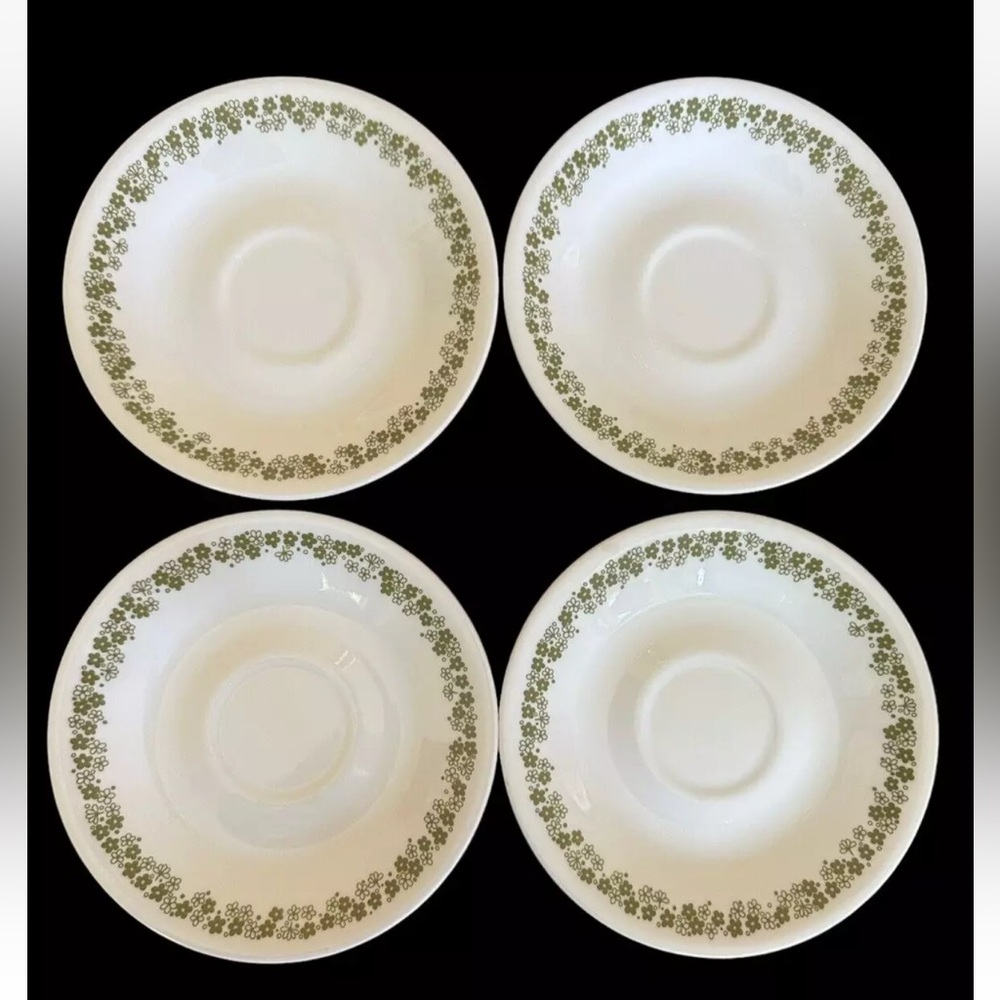Corelle White & Green Spring Blossom Crazy Daisy Saucers Lot of 4 Discontinued